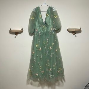 Mint Green Corset Back Tulle Embroidered Fairy Dress Size 16